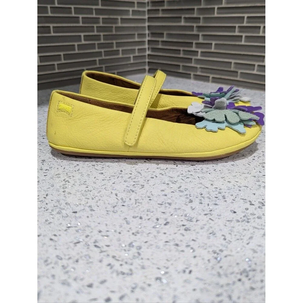 Camper Kids Ballerina Twins Ballet Flat Yellow Leather Mary Jane Girls Size 33 1